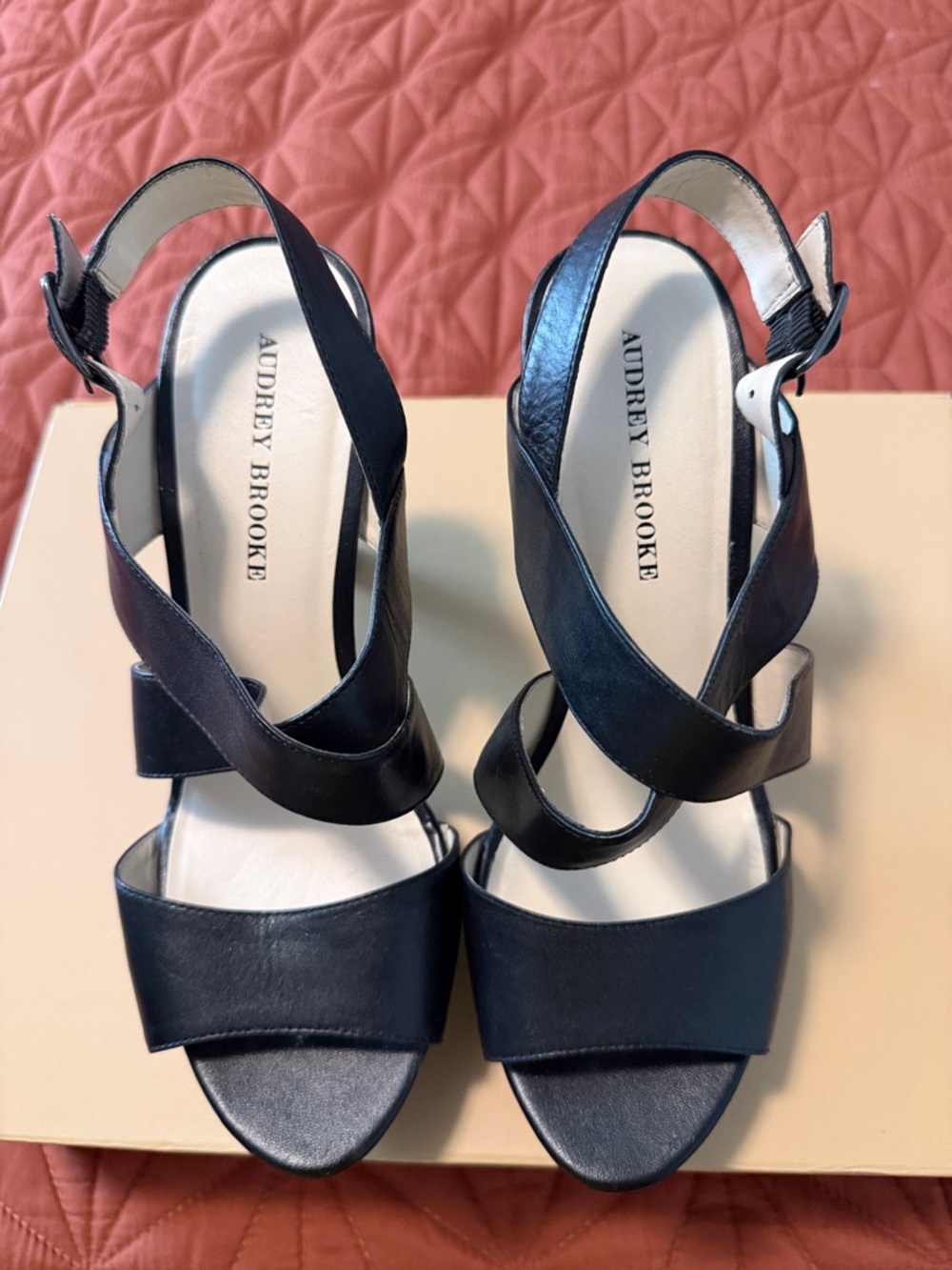 Audrey Brooke Black Strappy Crossband Slingback Heels